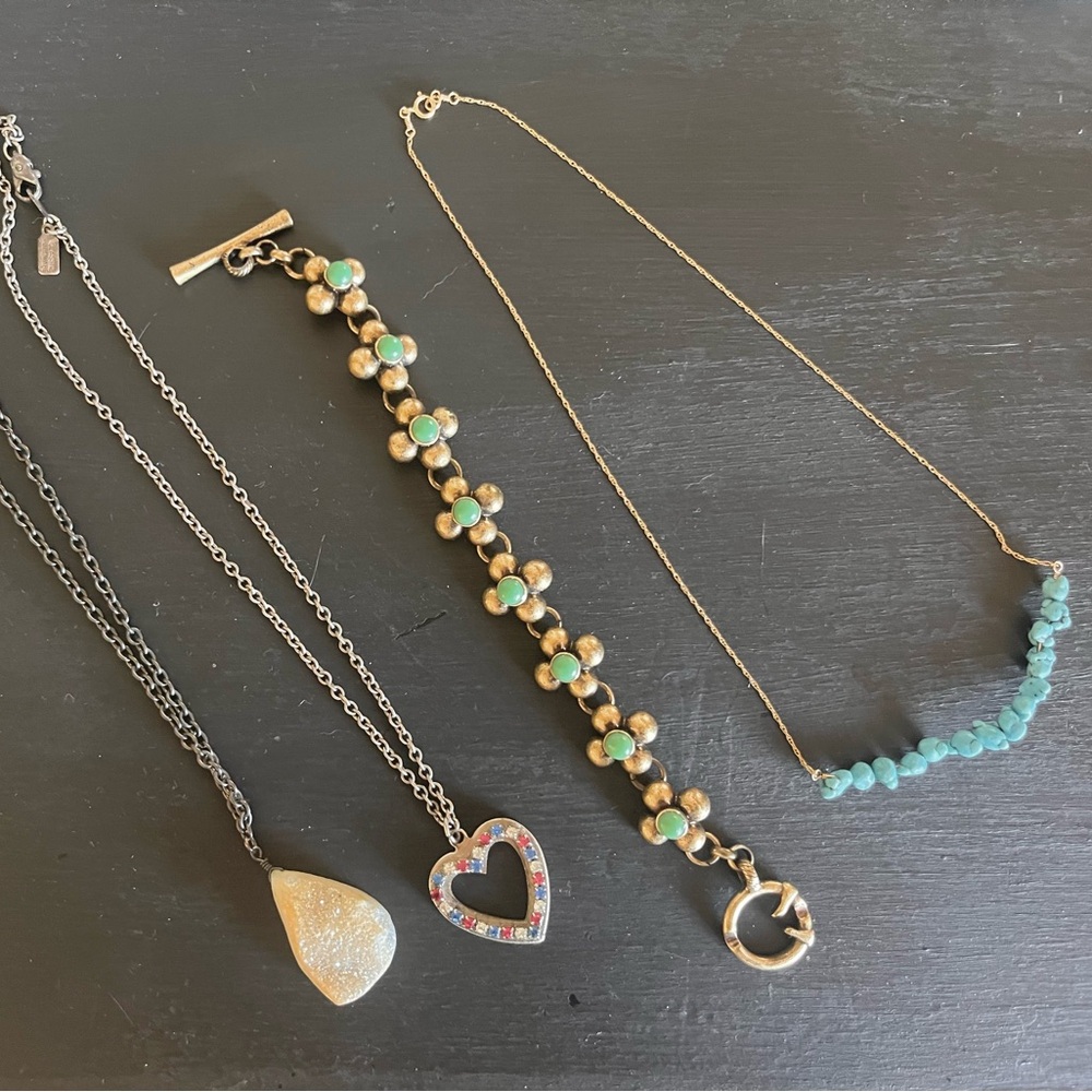 Y2K Jewelry Lot Turquoise Druzy Lucky Brand Classic Hardware Necklace Bracelet